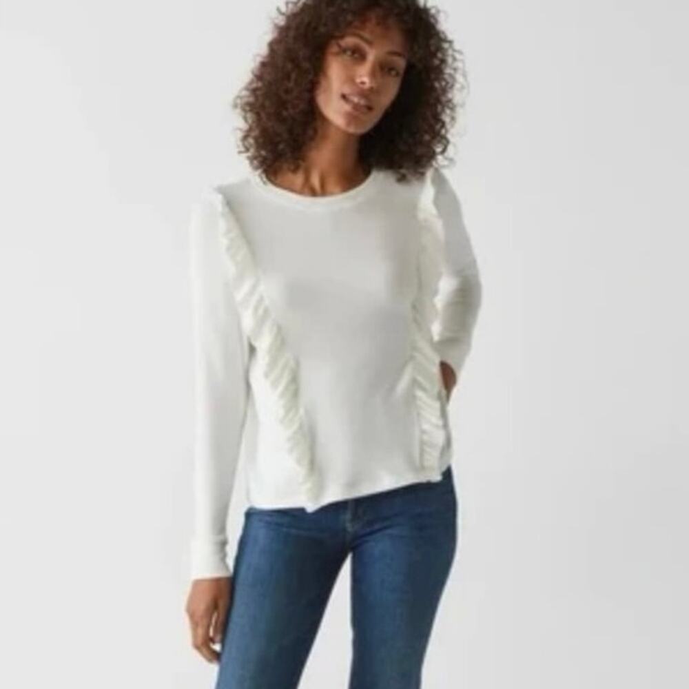 Michael Stars Kristi Ruffle Knit Sweater Top in Chalk Size XL NWT!